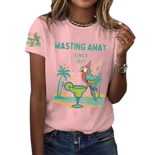 Retro Parrot Margarita Wasting Away Since 1977 Print T Shirt 6
