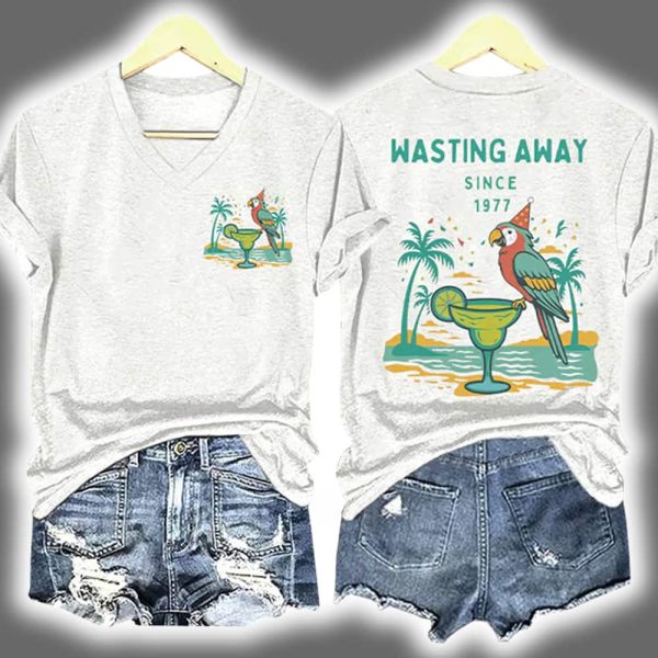 Retro Parrot Margarita Wasting Away Since 1977 Two-Sided Shirt