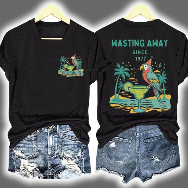 Retro Parrot Margarita Wasting Away Since 1977 Two Sided Shirt 2