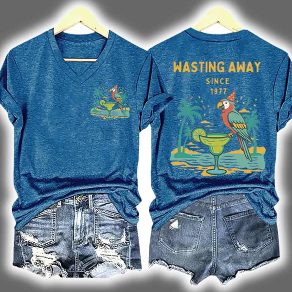 Retro Parrot Margarita Wasting Away Since 1977 Two Sided Shirt 3