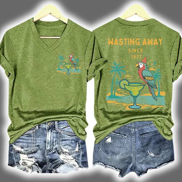 Retro Parrot Margarita Wasting Away Since 1977 Two Sided Shirt 4
