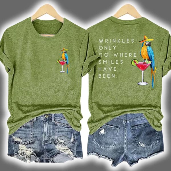 Retro Parrot Wrinkles Only Go Where Smiles Have Been Two-Sided Shirt