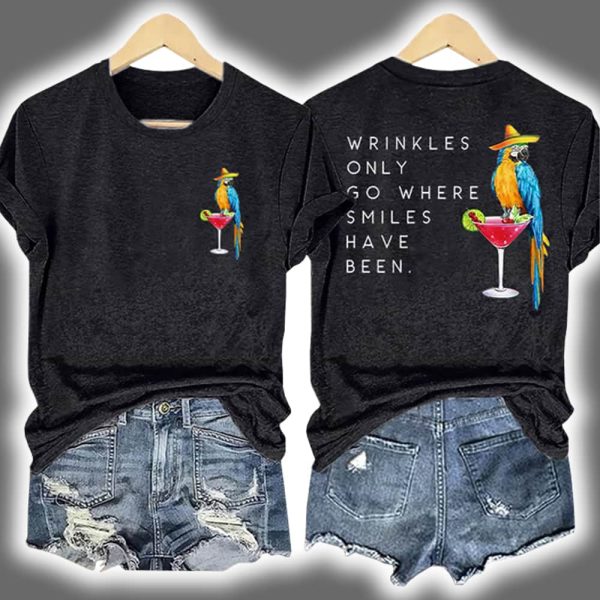 Retro Parrot Wrinkles Only Go Where Smiles Have Been Two Sided Shirt 3