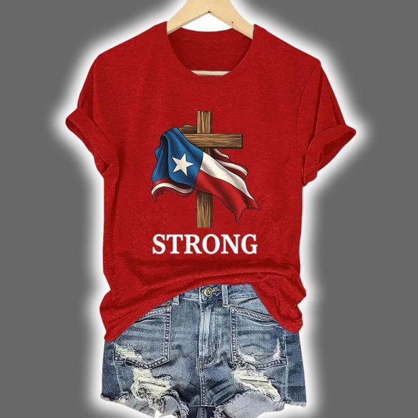 Retro Texas Strong Faith Cross Print T Shirt 2