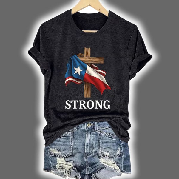 Retro Texas Strong Faith Cross Print T Shirt 3