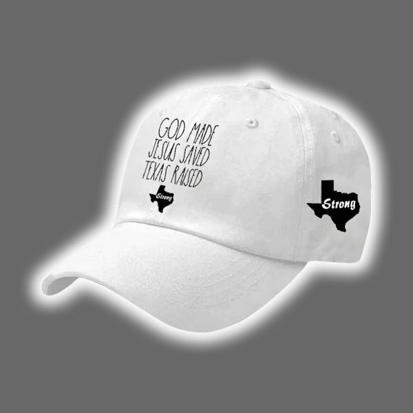 Retro Texas Strong God Made Jesus Saved Texas Raised Print Baseball Cap 4