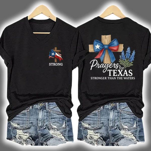 Retro Texas Strong Prayers For Texas Stronger Than The Waters Two Sided Shirt 3