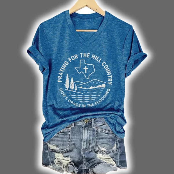 Retro Texas Strong Praying For The Hill Country Gods Grace In The Flooding Print T Shirt 2