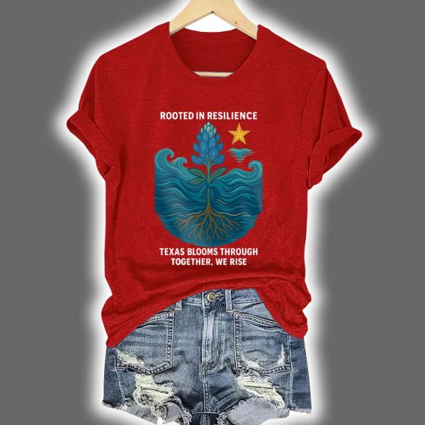 Retro Texas Strong Rooted In Resilience Texas Blooms Through Together We Rise Print T Shirt 3