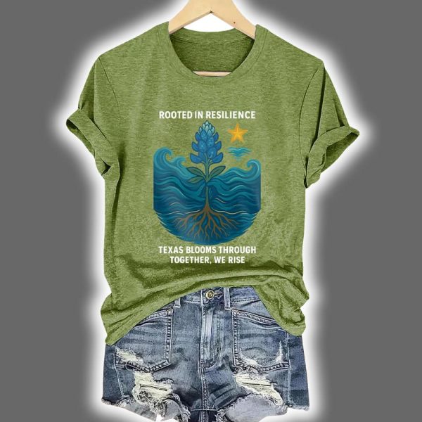 Retro Texas Strong Rooted In Resilience Texas Blooms Through Together We Rise Print T Shirt 4