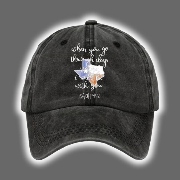 Retro Texas Strong When You Go Through Deep Waters I Will Be With You Isaiah 43 2 Print Baseball Cap