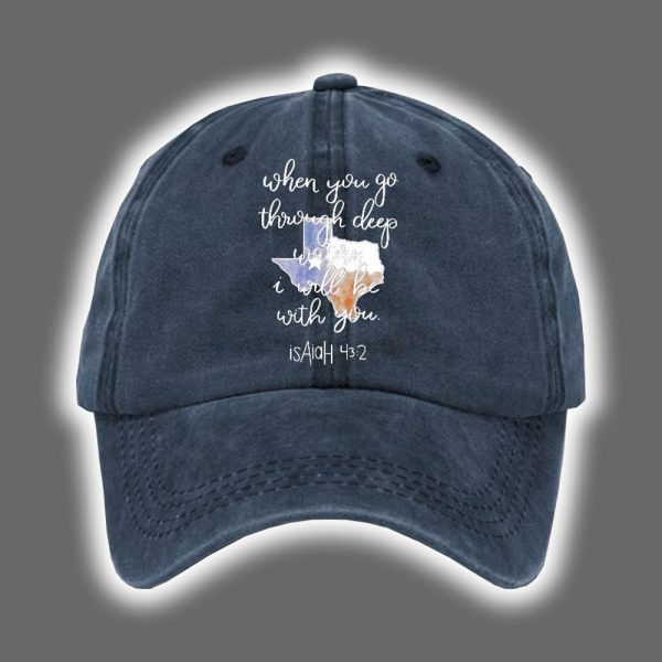 Retro Texas Strong When You Go Through Deep Waters I Will Be With You Isaiah 43 2 Print Baseball Cap 2