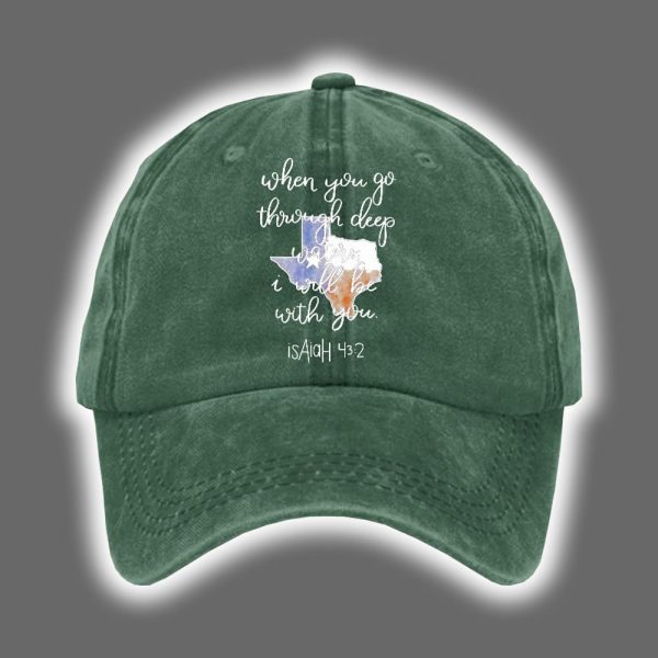 Retro Texas Strong When You Go Through Deep Waters I Will Be With You Isaiah 43 2 Print Baseball Cap 3