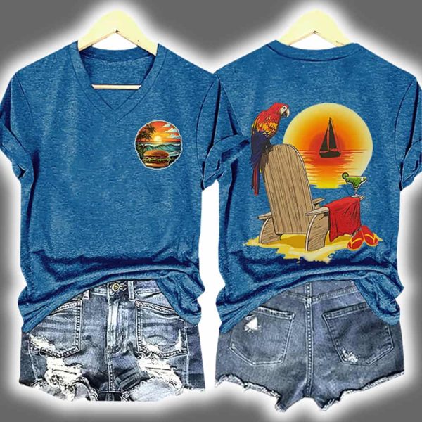 Retro Vacation Cheeseburger Paradise Parrot Margarita Two Sided Shirt 2