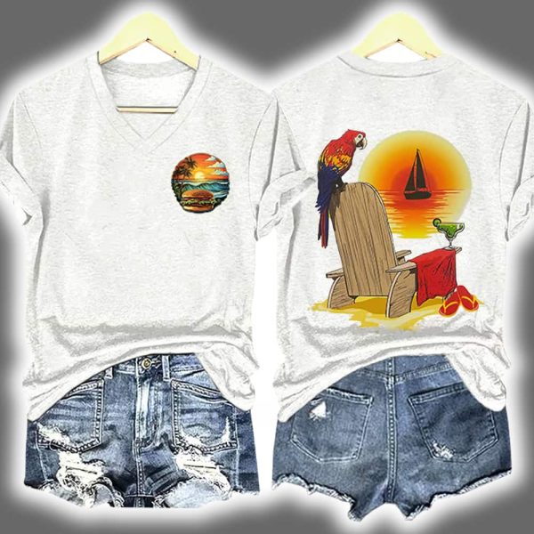 Retro Vacation Cheeseburger Paradise Parrot Margarita Two Sided Shirt 3