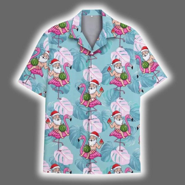 Santa Flamingo Enjoy Time Aloha Hawaiian Shirt 2