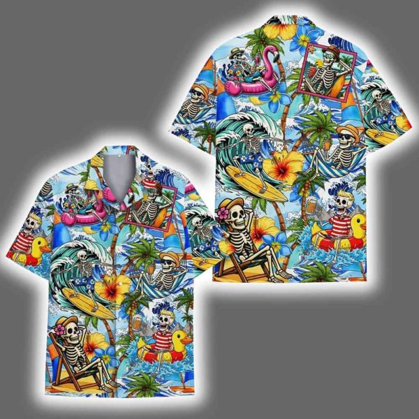 Skeleton Beach Tropical Island Summer Aloha Hawaiian Shirt