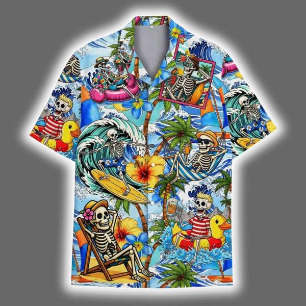 Skeleton Beach Tropical Island Summer Aloha Hawaiian Shirt 2