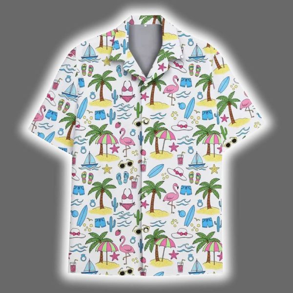 Summer Beach Flamingo Palm Tree Tropical Hawaiian Shirt 2
