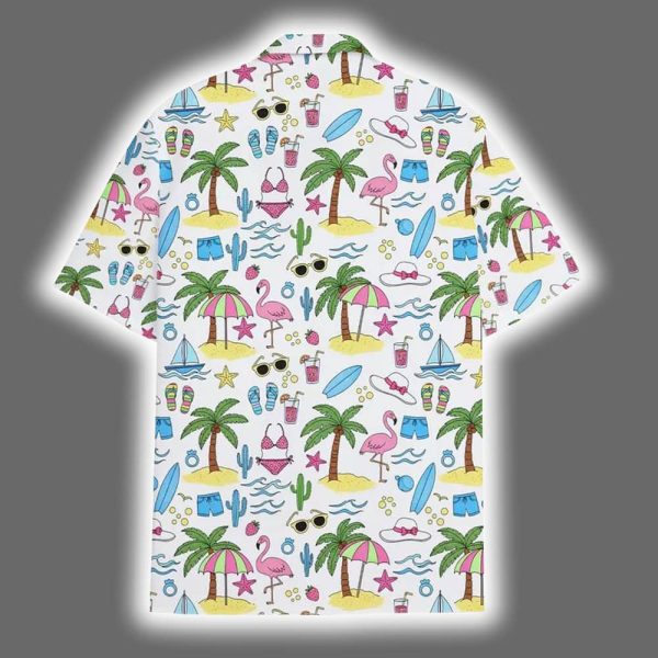 Summer Beach Flamingo Palm Tree Tropical Hawaiian Shirt 3