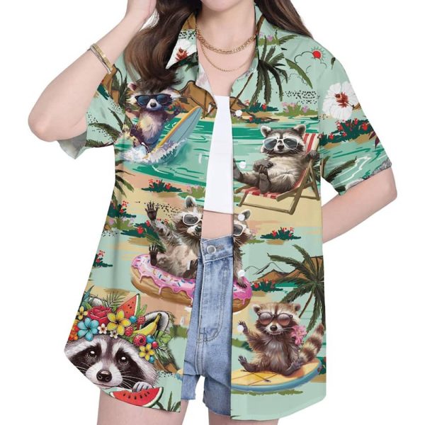 Summer Beach Raccoon Hawaiian Shirt