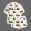 Summerween Spooky Skeleton Summer Halloween Girly Summer Beach Vibes Print Satin Pajama Set