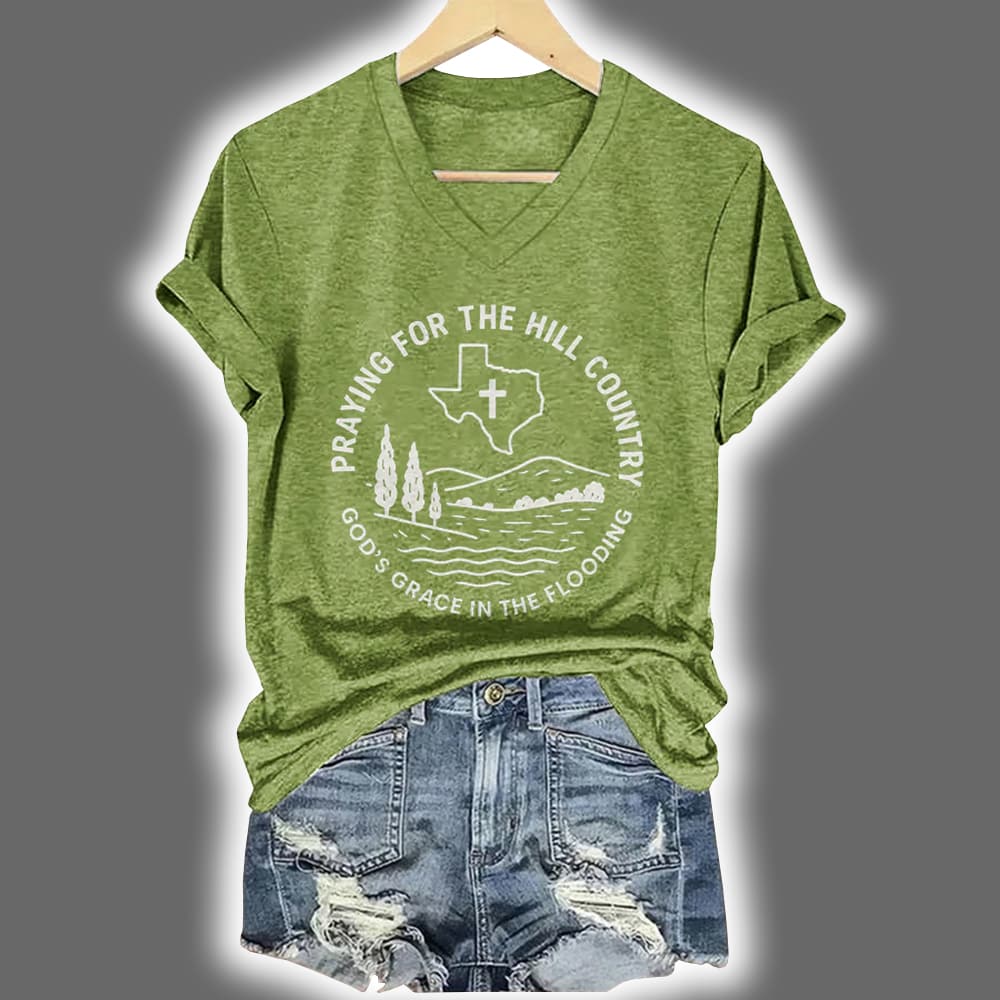 Texas Strong Praying For The Hill Country God's Grace In The Flooding Print T-Shirt Texas Strong Praying For The Hill Country God's Grace In The Flooding Print T-Shirt