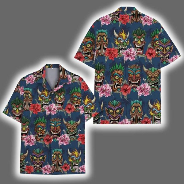 Tiki Mask Colorful Island Vacation Hawaiian Shirt