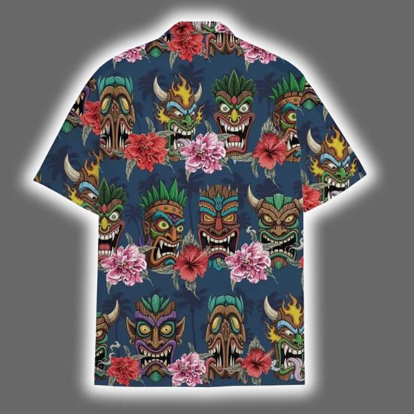 Tiki Mask Colorful Island Vacation Hawaiian Shirt 3