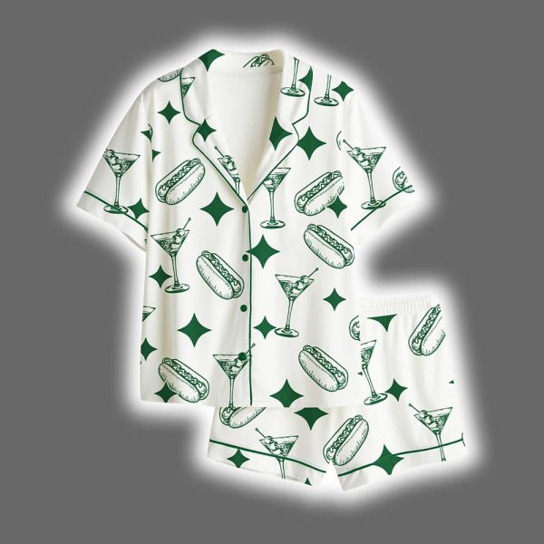 Tinis And Weenies Dirty Martini Party Print Satin Pajama Set