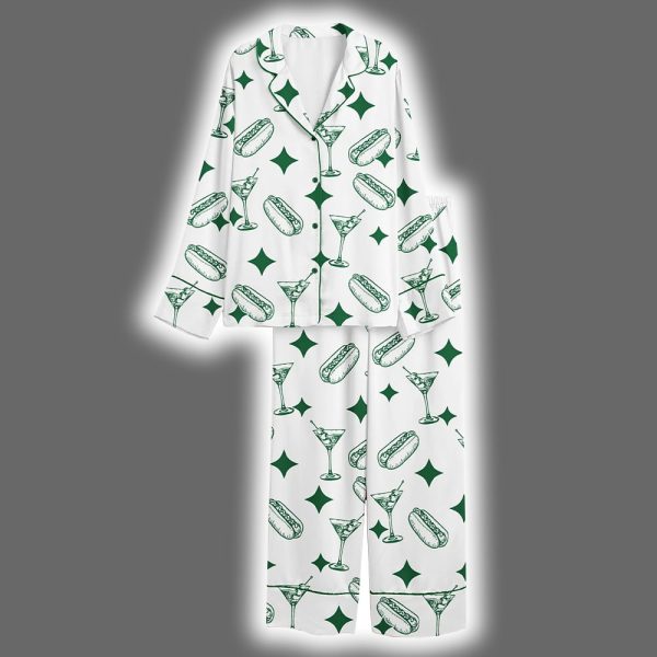 Tinis And Weenies Dirty Martini Party Print Satin Pajama Set 3