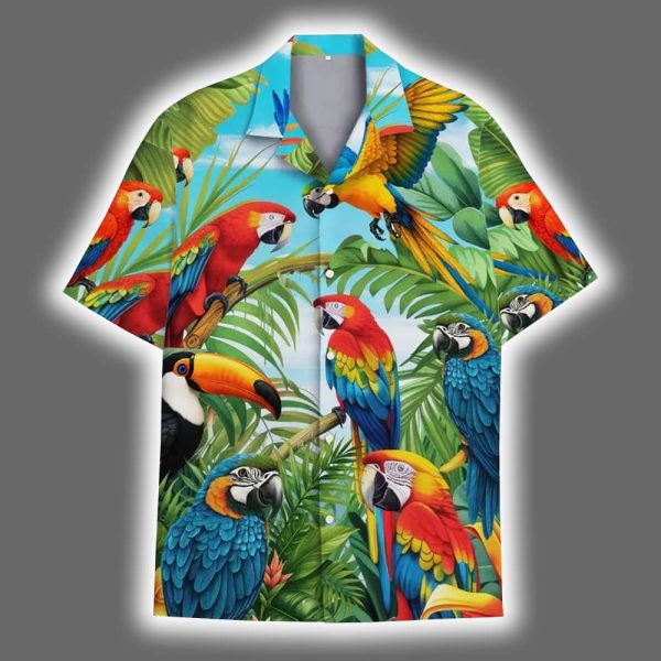 Tropical Parrot Colorful Macaw Toucan Beach Aloha Hawaiian Shirt 2