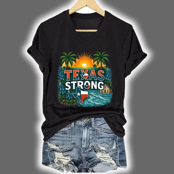 V Neck Retro Texas Strong Palm Trees Print T Shirt 3
