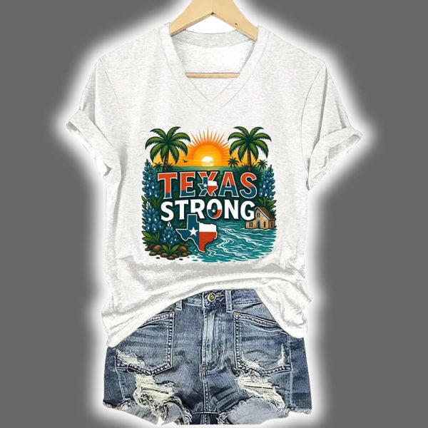 V Neck Retro Texas Strong Palm Trees Print T Shirt 4