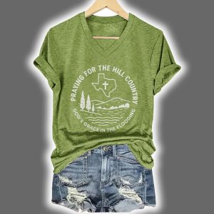 Texas Strong Praying For The Hill Country God's Grace In The Flooding Print T-Shirt
