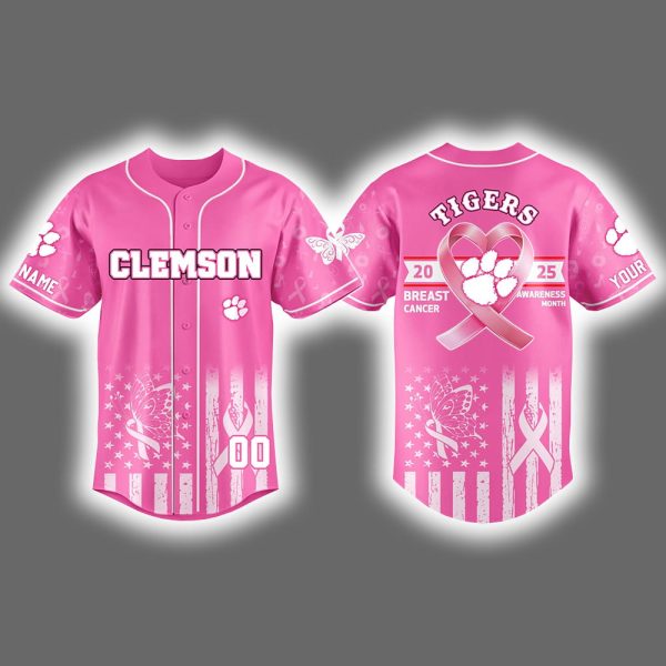 2025 Clemson Breast Cancer Awareness Month Baseball Jersey