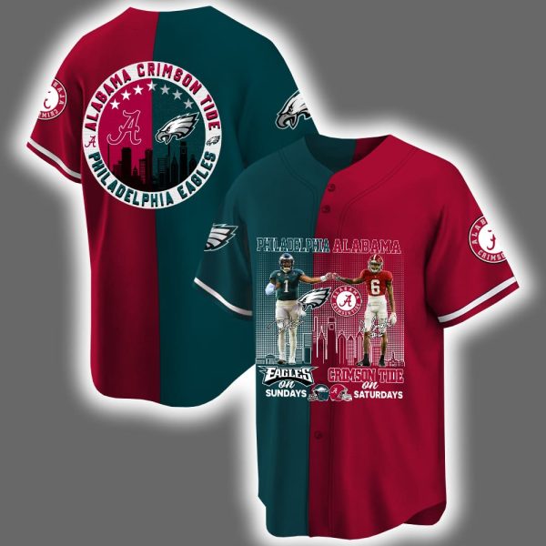 2025 Crimson Tide On Saturdays Eagles On Sundays Baseball Jersey