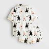 A Witch Holding A Broom And A Ghost Holding A Pumpkin Halloween Satin Pajama Set 2