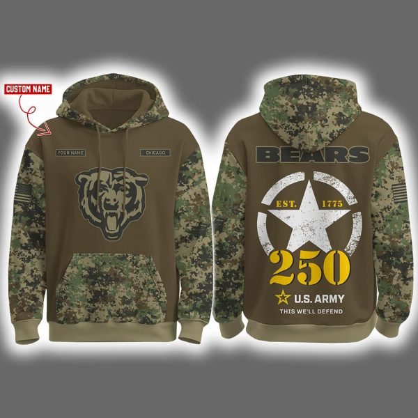 Bears US Army 250th Birthday Celebration Night Game 2025 Hoodie Joggers Cap