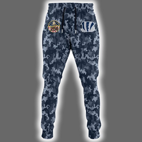 Bengals US Navy 250th Birthday Celebration Night Game 2025 Hoodie Joggers Cap 2