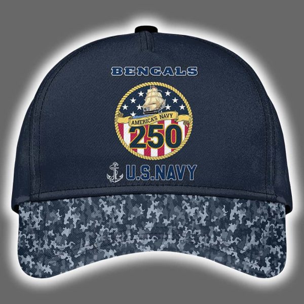 Bengals US Navy 250th Birthday Celebration Night Game 2025 Hoodie Joggers Cap 3