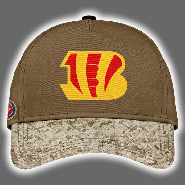 Bengals USMC 250th Birthday Celebration Night Game 2025 Hoodie Joggers Cap 3