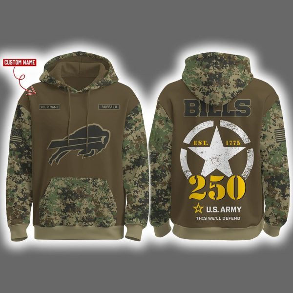 Bills US Army 250th Birthday Celebration Night Game 2025 Hoodie Joggers Cap