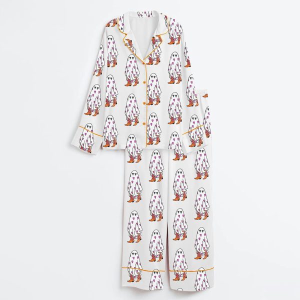 Boo In Boots Western Cowgirl Halloween Spooky Ghost Satin Pajama Set 3