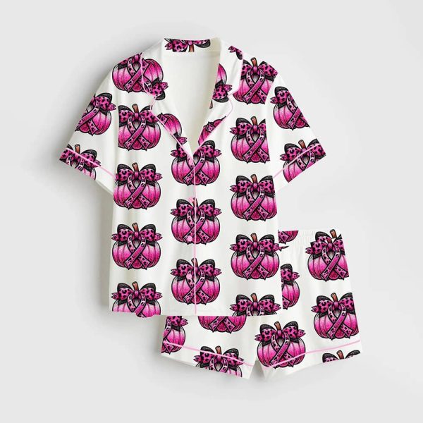 Breast Cancer Pumpkin Satin Pajama Set