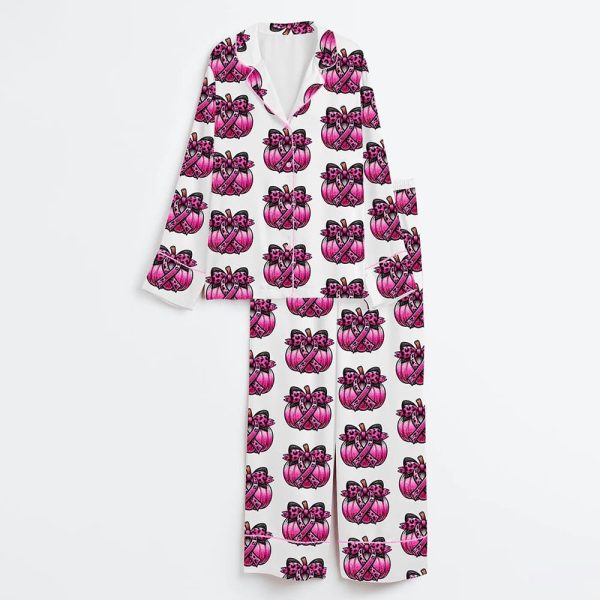 Breast Cancer Pumpkin Satin Pajama Set 3
