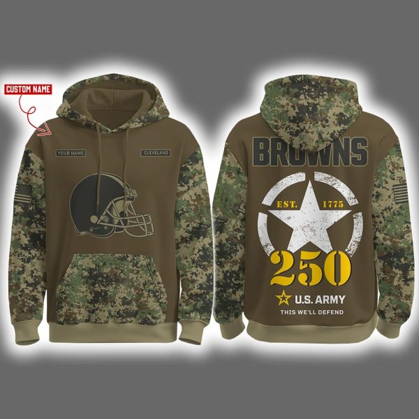 Browns US Army 250th Birthday Celebration Night Game 2025 Hoodie Joggers Cap