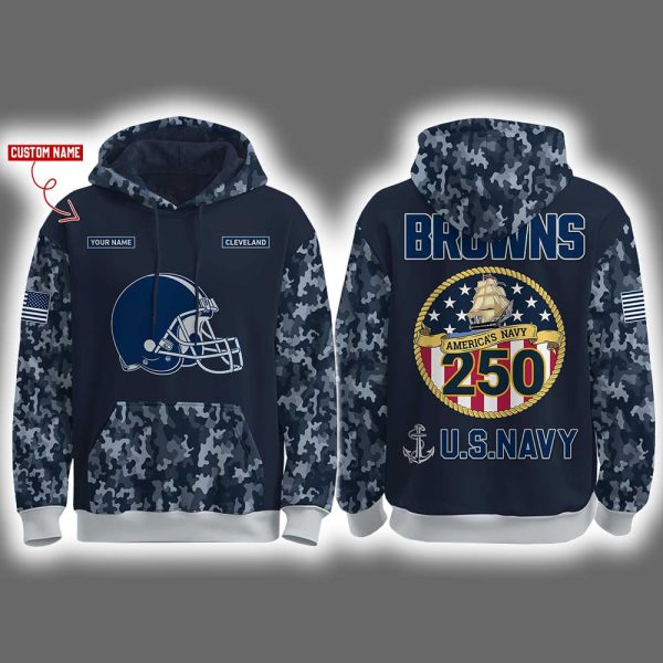 Browns US Navy 250th Birthday Celebration Night Game 2025 Hoodie Joggers Cap