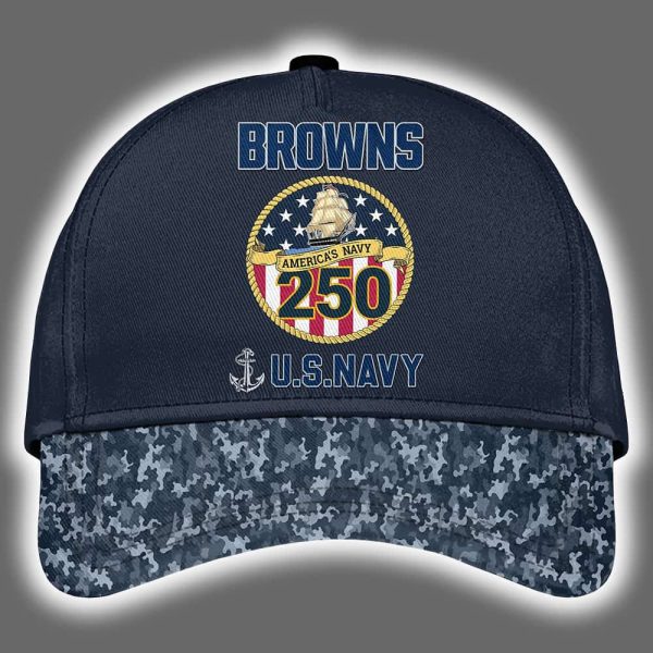 Browns US Navy 250th Birthday Celebration Night Game 2025 Hoodie Joggers Cap 3