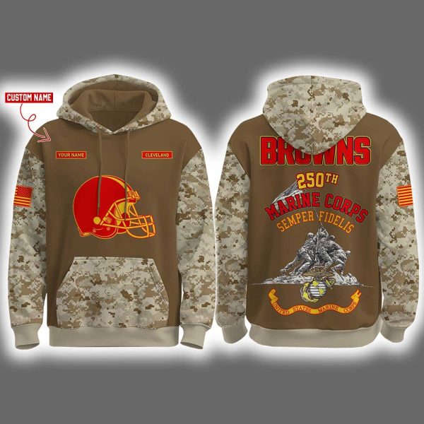 Browns USMC 250th Birthday Celebration Night Game 2025 Hoodie Joggers Cap